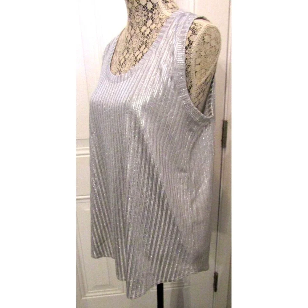 Pure Amici Tank Top Metallic  Silver Ribbed NWT Womens Size S